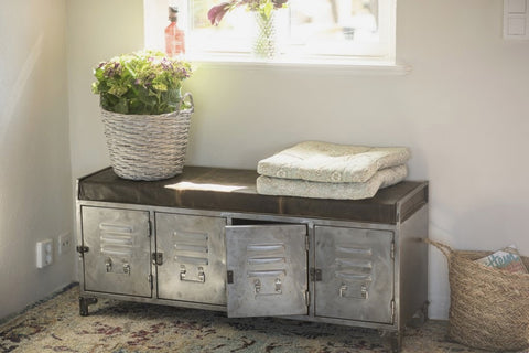 Metallbänk med skinnsits - Naturell - My Home My Way