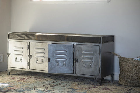Metallbänk med skinnsits - Naturell - My Home My Way