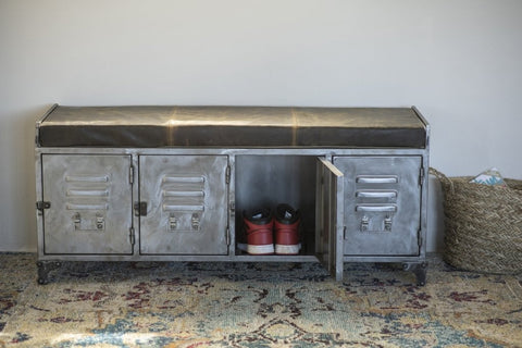Metallbänk med skinnsits - Naturell - My Home My Way