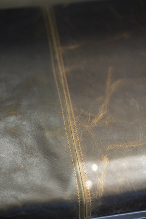 Metallbänk med skinnsits - Naturell - My Home My Way