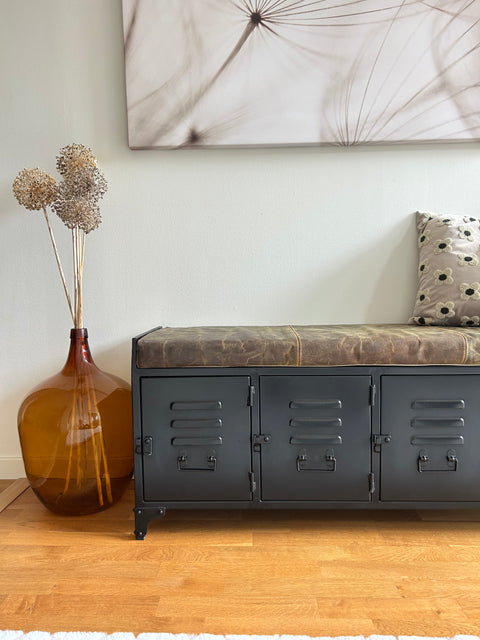 Metallbänk med skinnsits - Svart - My Home My Way