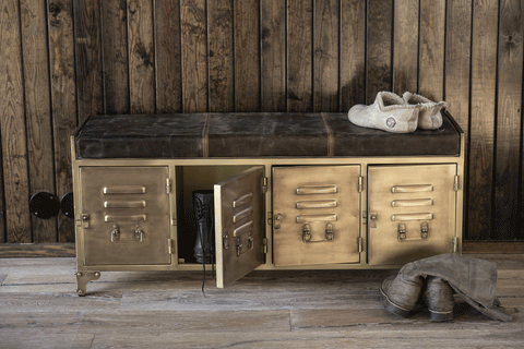 Metallbänk med skinnsits - Antik Mässing - My Home My Way