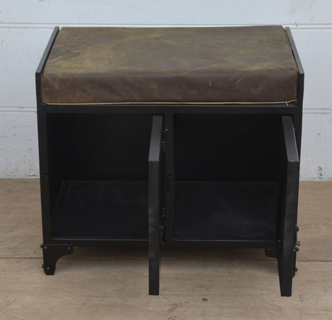 Metallbänk med skinnsits - Black - variant mindre - My Home My Way